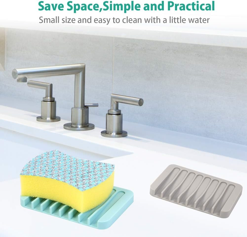 3PCS Self Draining Soap Holder, Premium Silicone Soap Dish, Soap Saver for Shower, Bathroom, Kitchen, Bath Tub, Sponges, Keep Soaps Bars Dry Clean, Easy Clean, Extend Soaps Life (White)
