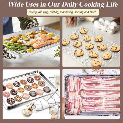 Baking Sheet with Rack Set (2 Pans + 2 Racks), 16 X 12 X 1 Inch, Stainless Steel Baking Pan Cookie Sheet with Cooling Rack for Baking, Non Toxic & Healthy, Easy Clean & Dishwasher Safe
