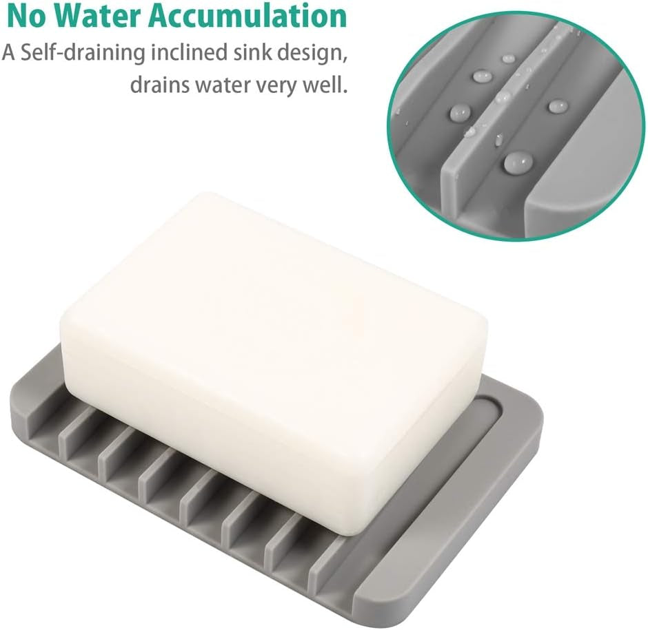 3PCS Self Draining Soap Holder, Premium Silicone Soap Dish, Soap Saver for Shower, Bathroom, Kitchen, Bath Tub, Sponges, Keep Soaps Bars Dry Clean, Easy Clean, Extend Soaps Life (White)
