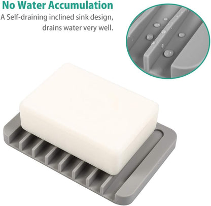 3PCS Self Draining Soap Holder, Premium Silicone Soap Dish, Soap Saver for Shower, Bathroom, Kitchen, Bath Tub, Sponges, Keep Soaps Bars Dry Clean, Easy Clean, Extend Soaps Life (White)