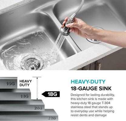 Premier 32-Inch Undermount 50/50 Double Bowl 18-Gauge Stainless Steel Kitchen Sink with Strainers (X2), KBU22