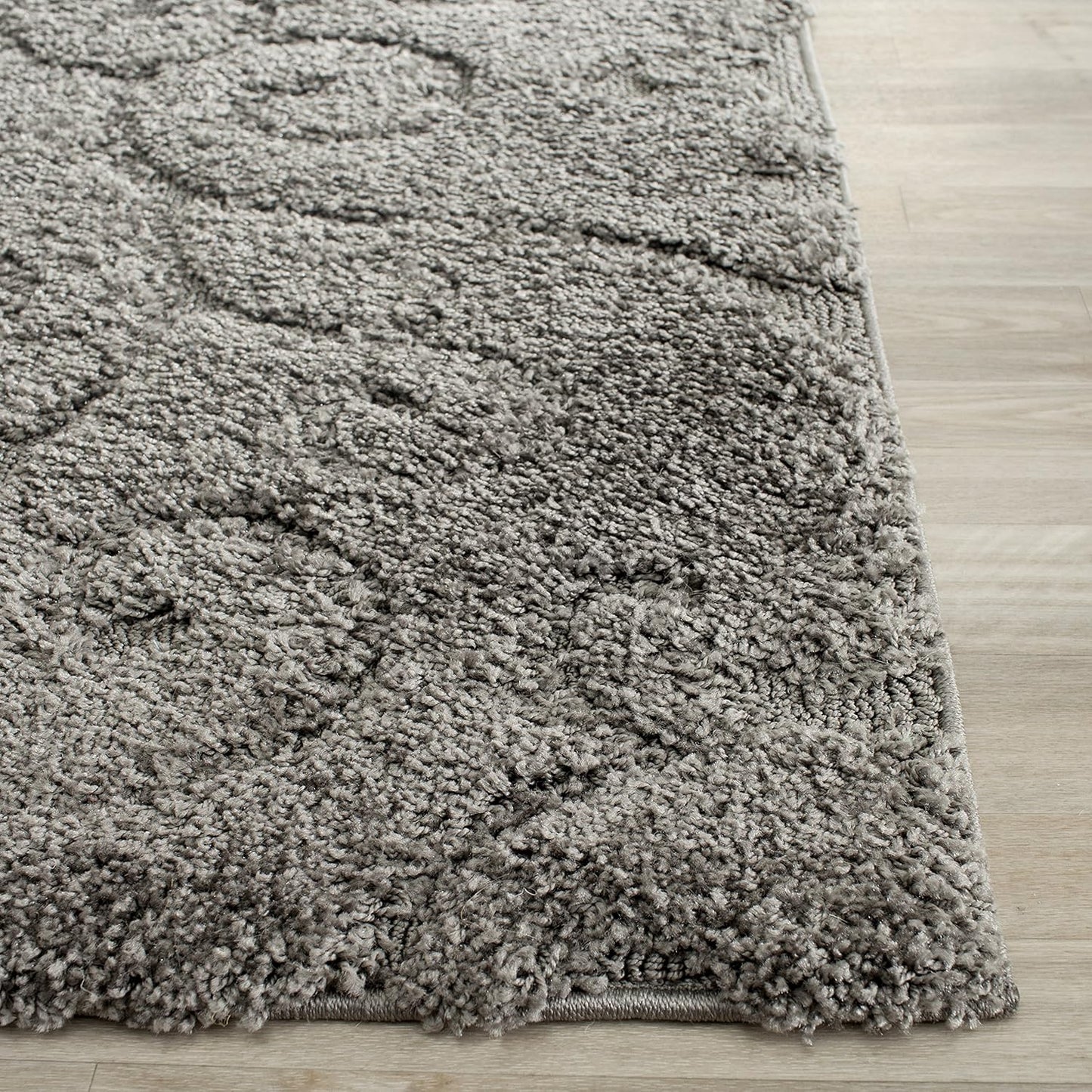 Florida Shag Collection Area Rug - 6'7" Square, Grey, Scroll Design, Non-Shedding & Easy to Clean, High-Low Plush Pile, Ideal for Living Room, Bedroom, Dining Space (SG455-8013)