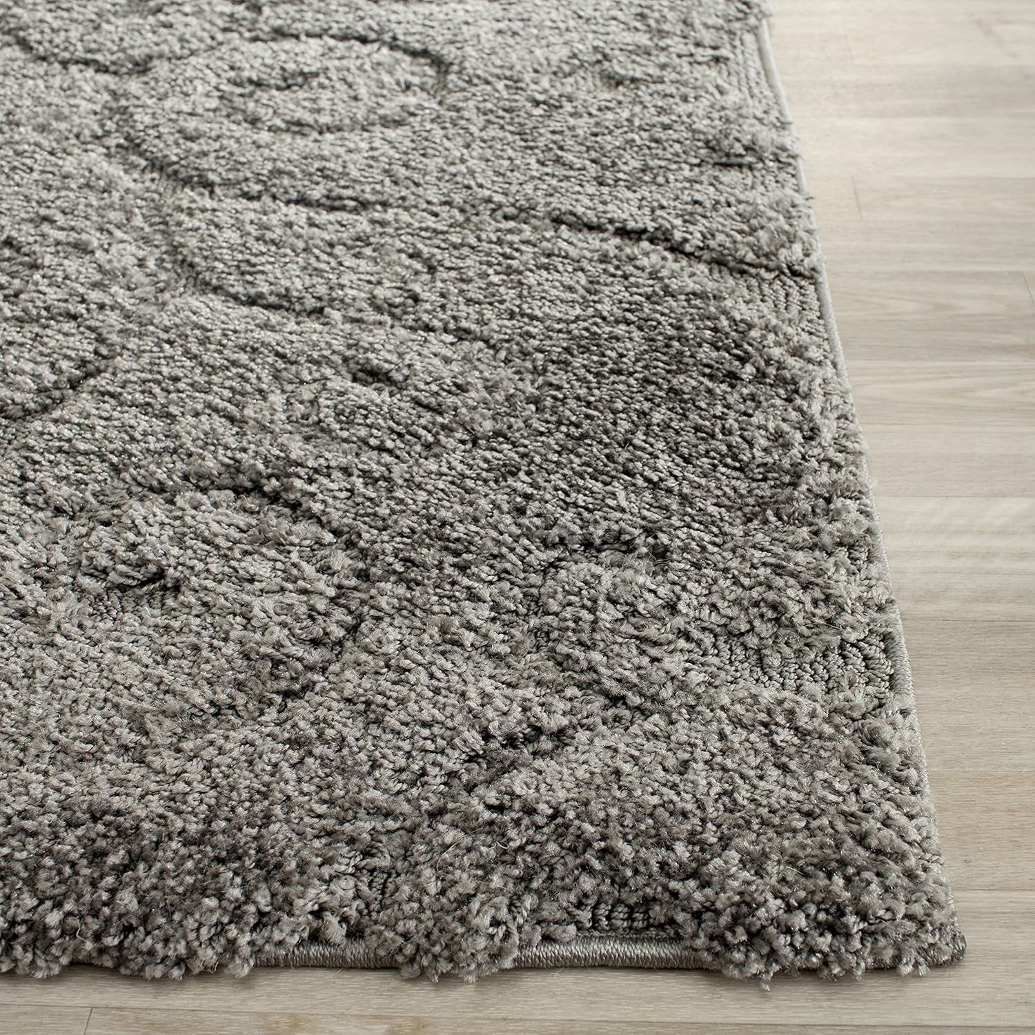 Florida Shag Collection Area Rug - 6'7" Square, Grey, Scroll Design, Non-Shedding & Easy to Clean, High-Low Plush Pile, Ideal for Living Room, Bedroom, Dining Space (SG455-8013)