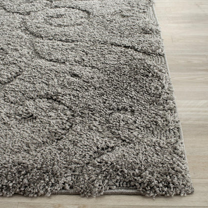 Florida Shag Collection Area Rug - 6'7" Square, Grey, Scroll Design, Non-Shedding & Easy to Clean, High-Low Plush Pile, Ideal for Living Room, Bedroom, Dining Space (SG455-8013)