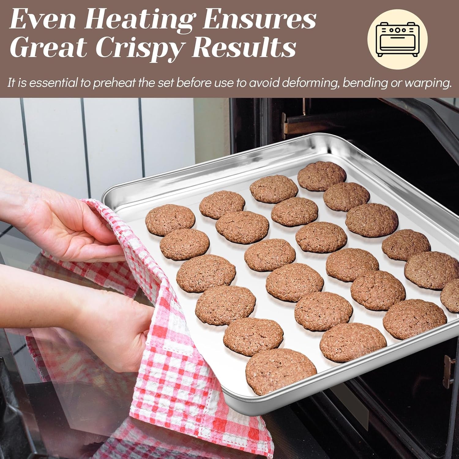 Baking Sheet with Rack Set (2 Pans + 2 Racks), 16 X 12 X 1 Inch, Stainless Steel Baking Pan Cookie Sheet with Cooling Rack for Baking, Non Toxic & Healthy, Easy Clean & Dishwasher Safe